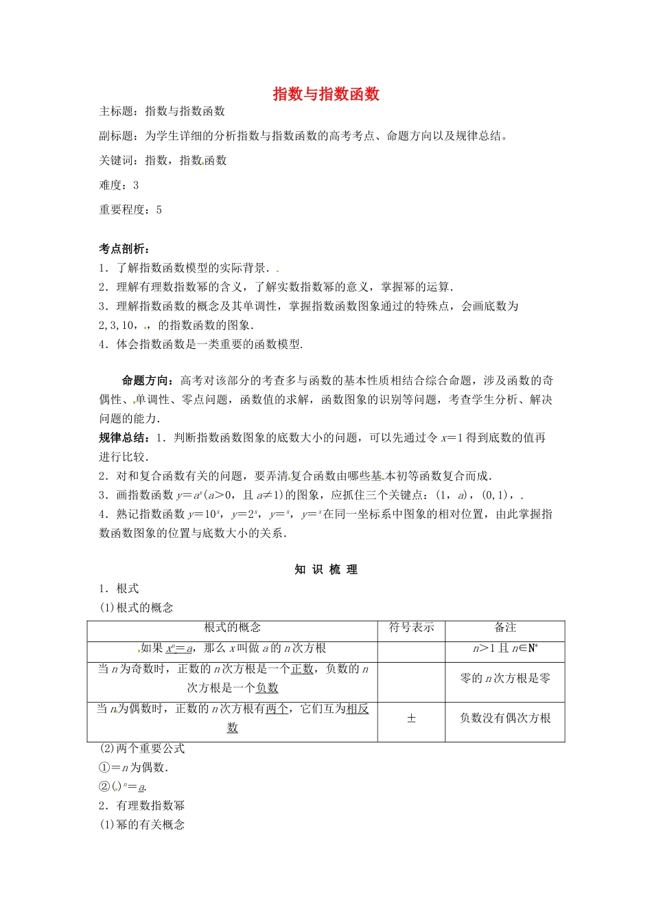 高考数学复习 专题02 函数与导数 指数与指数函数考点剖析-人教版高三全册数学试题_第1页