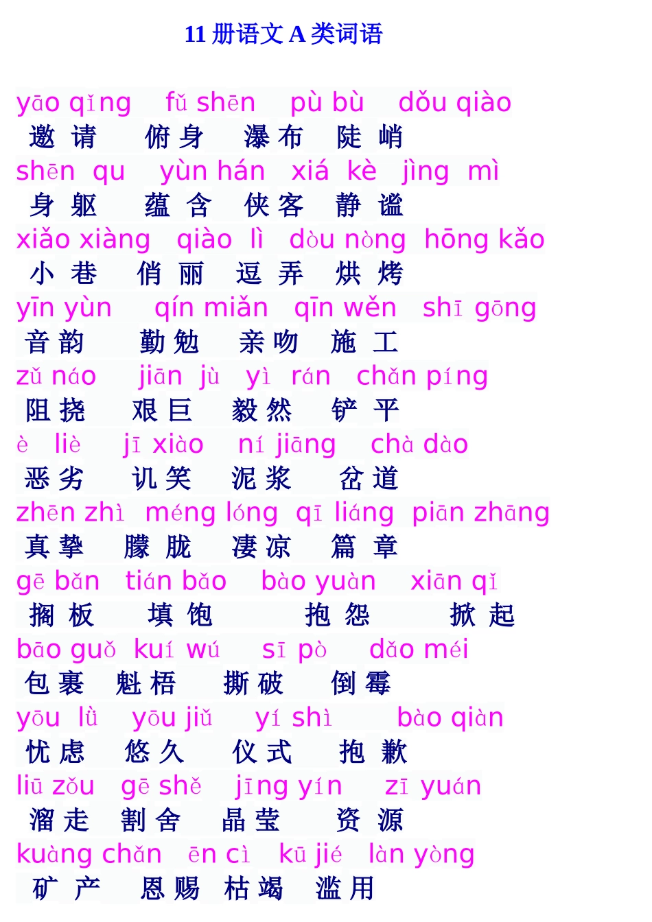 册语文A类词语_第1页
