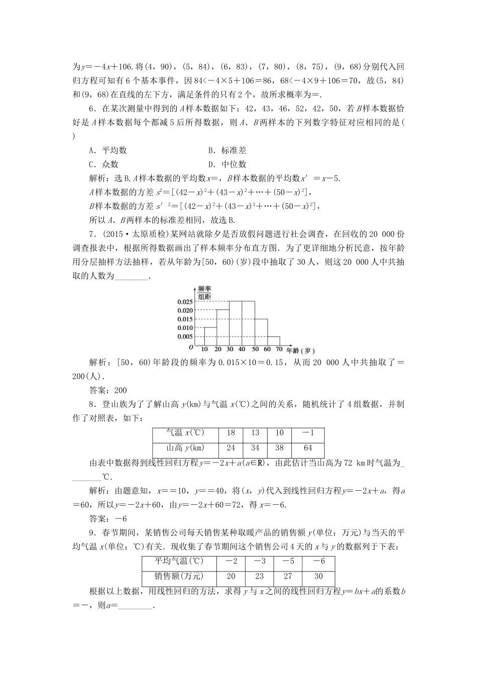 优化方案（山东专用）高考数学二轮复习 第一部分专题六 概率、统计、复数、算法、推理与证明 第3讲 统计与统计案例专题强化精练提能 理-人教版高三全册数学试题_第2页