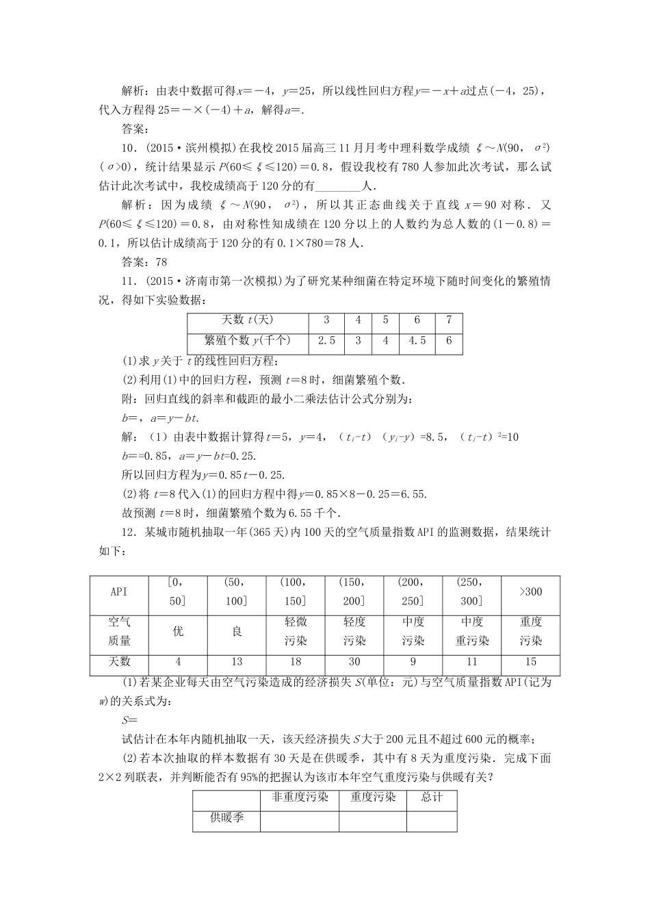 优化方案（山东专用）高考数学二轮复习 第一部分专题六 概率、统计、复数、算法、推理与证明 第3讲 统计与统计案例专题强化精练提能 理-人教版高三全册数学试题_第3页