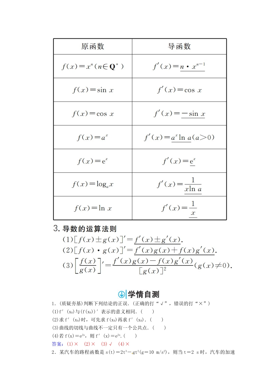 高考数学一轮总复习 第二章 函数、导数及其应用 第十节 变化率与导数、导数的计算练习 文-人教版高三全册数学试题_第2页