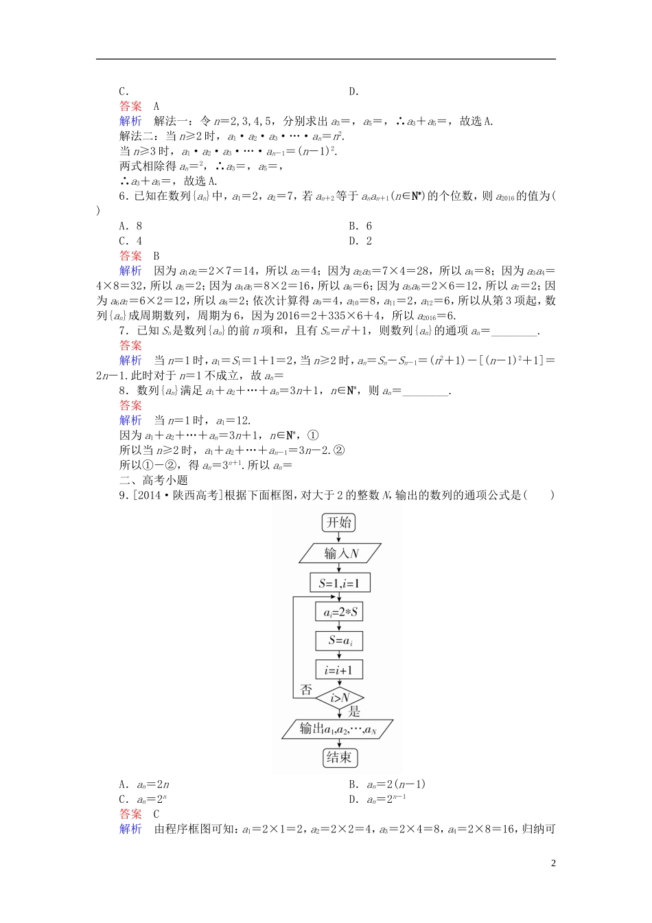 高考数学 考点通关练 第四章 数列 28 数列的概念与简单表示法试题 文-人教版高三全册数学试题_第2页