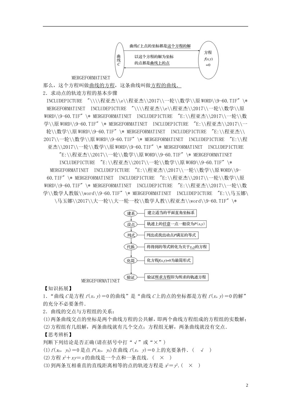 高考数学一轮复习 第九章 解析几何 9.8 曲线与方程 理-人教版高三全册数学试题_第2页