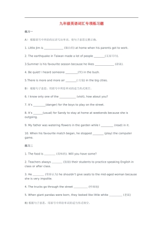 九年级词汇练习