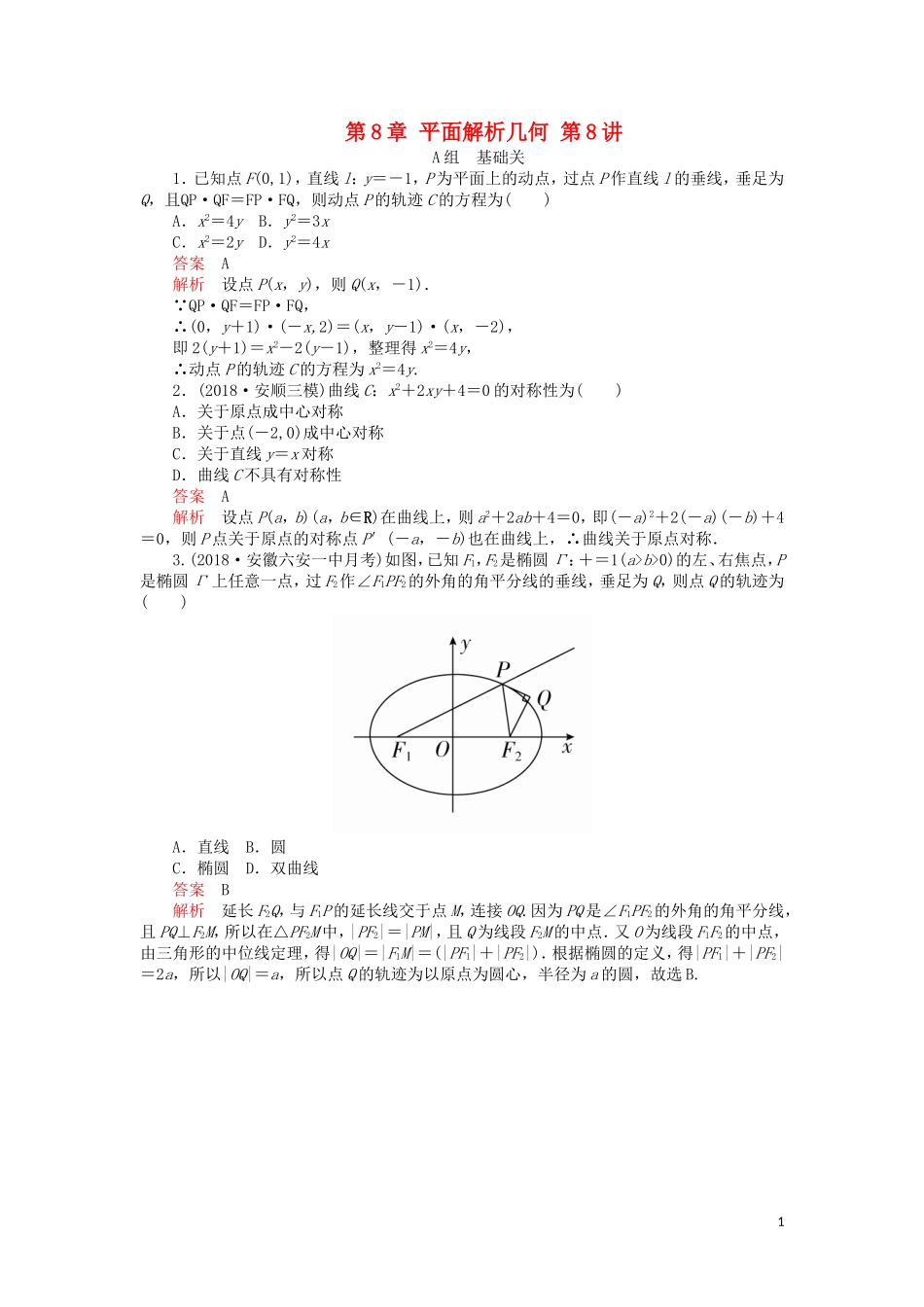 高考数学一轮复习 第8章 平面解析几何 第8讲 课后作业 理（含解析）-人教版高三全册数学试题_第1页