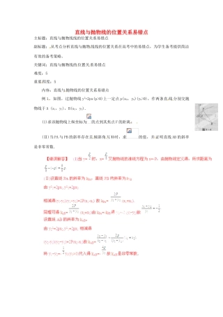 高考数学复习 专题15 解析几何 直线与抛物线的位置关系易错点-人教版高三全册数学试题