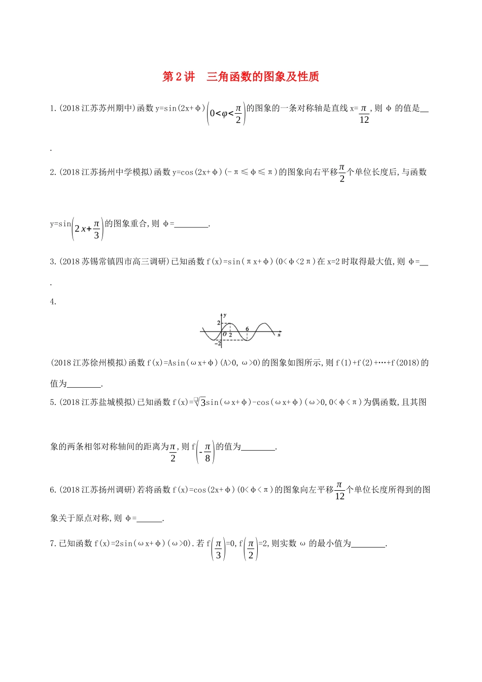 江苏省高考数学二轮复习 第2讲 三角函数的图象及性质冲刺作业-人教版高三全册数学试题_第1页