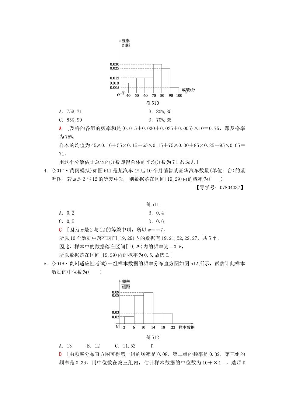 高考数学二轮复习 第1部分 重点强化专题 专题3 概率与统计 专题限时集训5 用样本估计总体 理-人教版高三全册数学试题_第2页