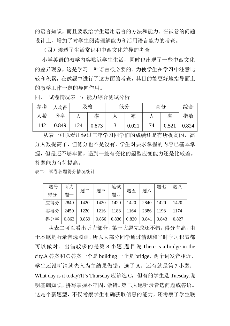 磁器街小学五年级英语质量分析2015_第2页