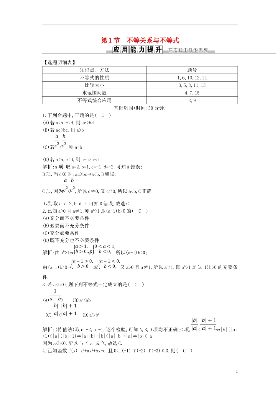 高考数学一轮复习 第六篇 不等式 第1节 不等关系与不等式训练 理 新人教版-新人教版高三全册数学试题_第1页