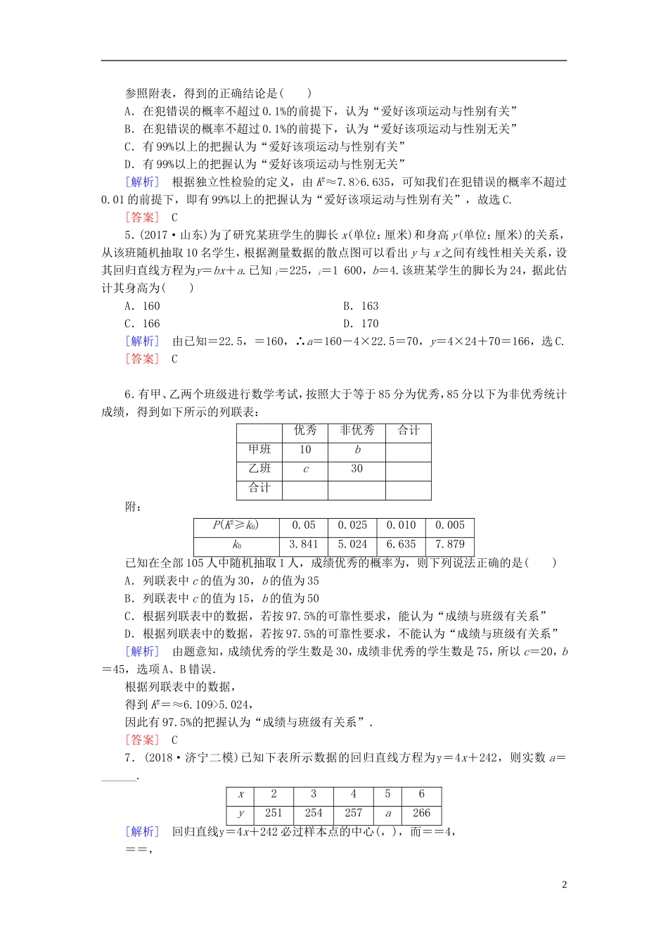 高考数学一轮复习 第九章 统计、统计案例 课堂达标51 变量间的相互关系与独立性检验 文 新人教版-新人教版高三全册数学试题_第2页