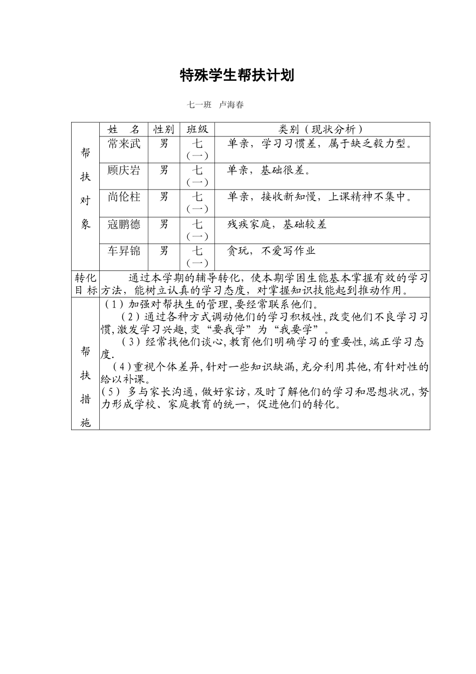 特殊学生帮扶计划_第1页