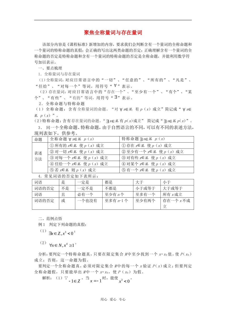 高考数学复习点拨 聚焦全称量词与存在量词_第1页