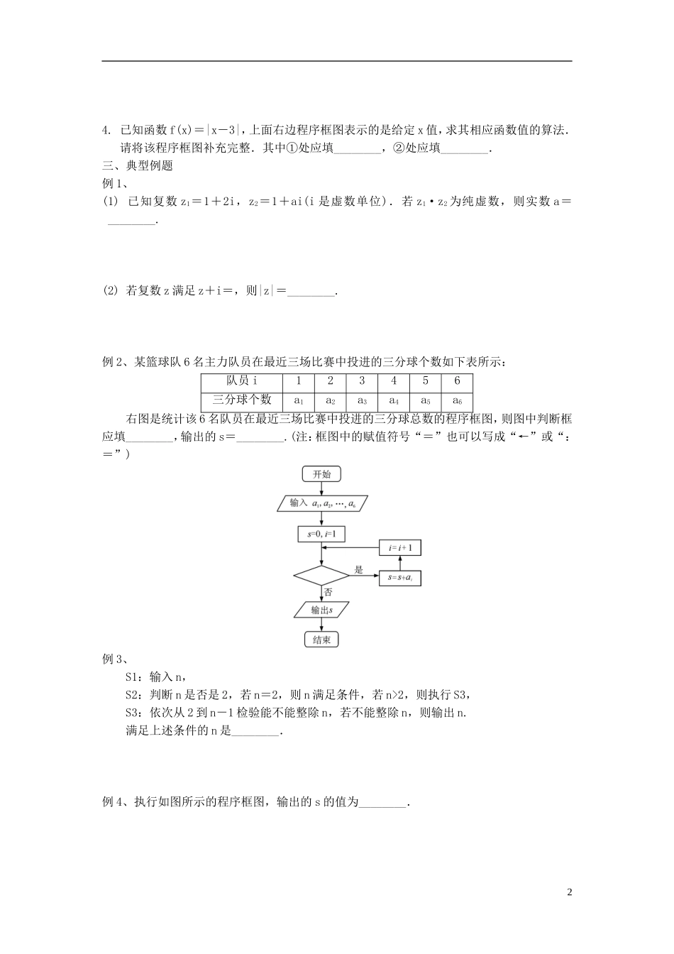 江苏省宿迁市马陵中学高三数学专题复习 算法、复数检测题_第2页