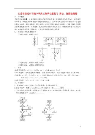 江苏省宿迁市马陵中学高三数学专题复习 算法、复数检测题