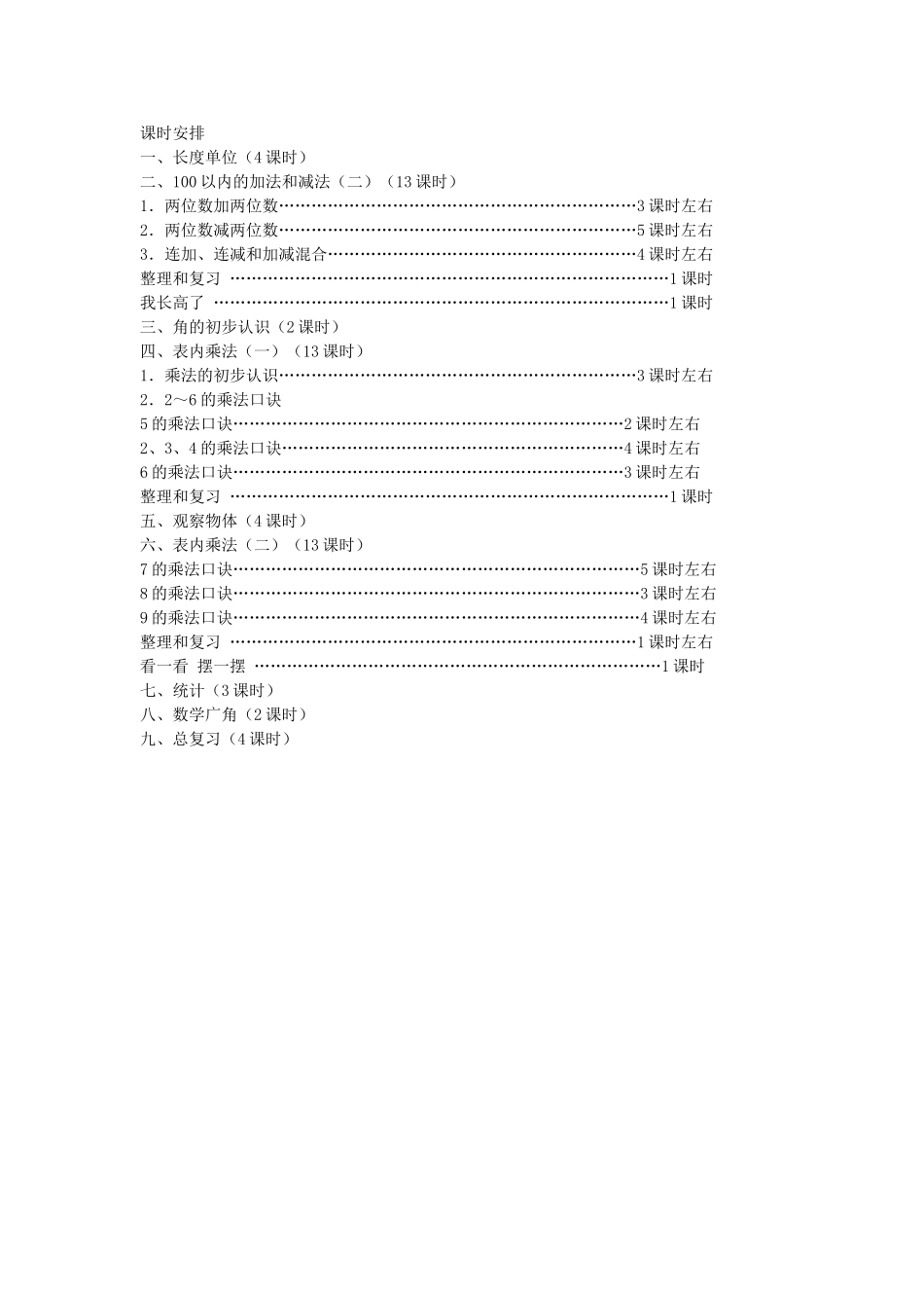 小学2013年秋季新人教版二年级上册数学教学工作计划_第3页