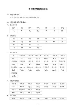 初中常见物质的化学式及其化学方程式(精编版)