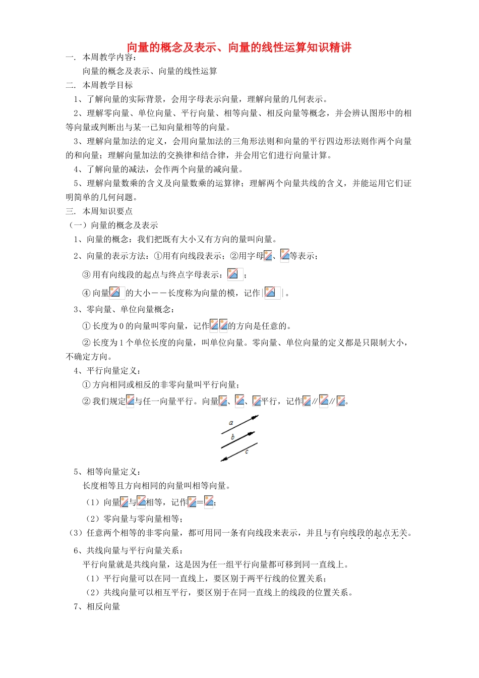 向量的概念及表示、向量的线性运算知识精讲 苏教版_第1页