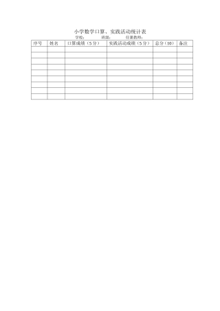 小学数学口算、实践活动成绩表