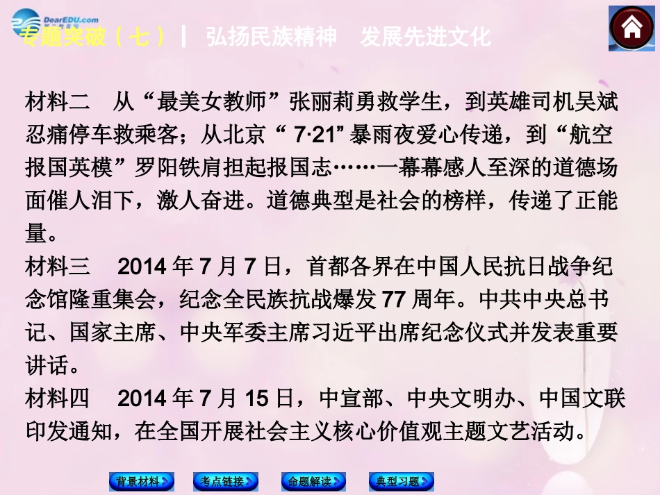 【中考复习方案】2015中考政治总复习专题突破（七）弘扬民族精神发展先进文化课件教科版_第3页