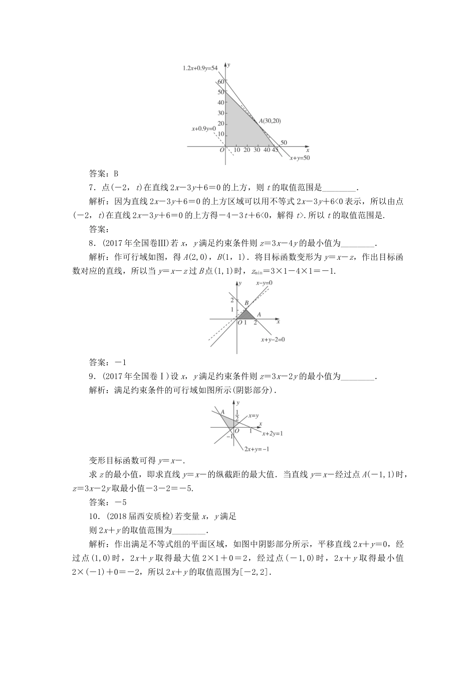 高考数学一轮总复习 第六章 不等式、推理与证明 6.3 二元一次不等式(组)及简单的线性规划问题课时跟踪检测 理-人教版高三全册数学试题_第3页