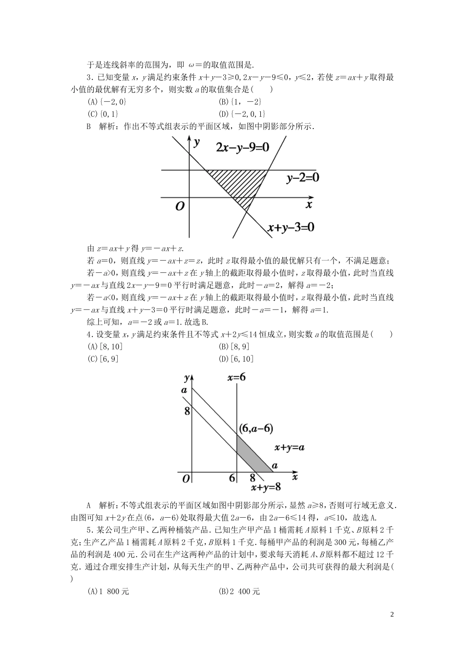 高考数学一轮复习 第六篇 不等式 第3节 二元一次不等式(组)与简单的线性规划问题课时作业 理（含解析）新人教A版-新人教A版高三全册数学试题_第2页
