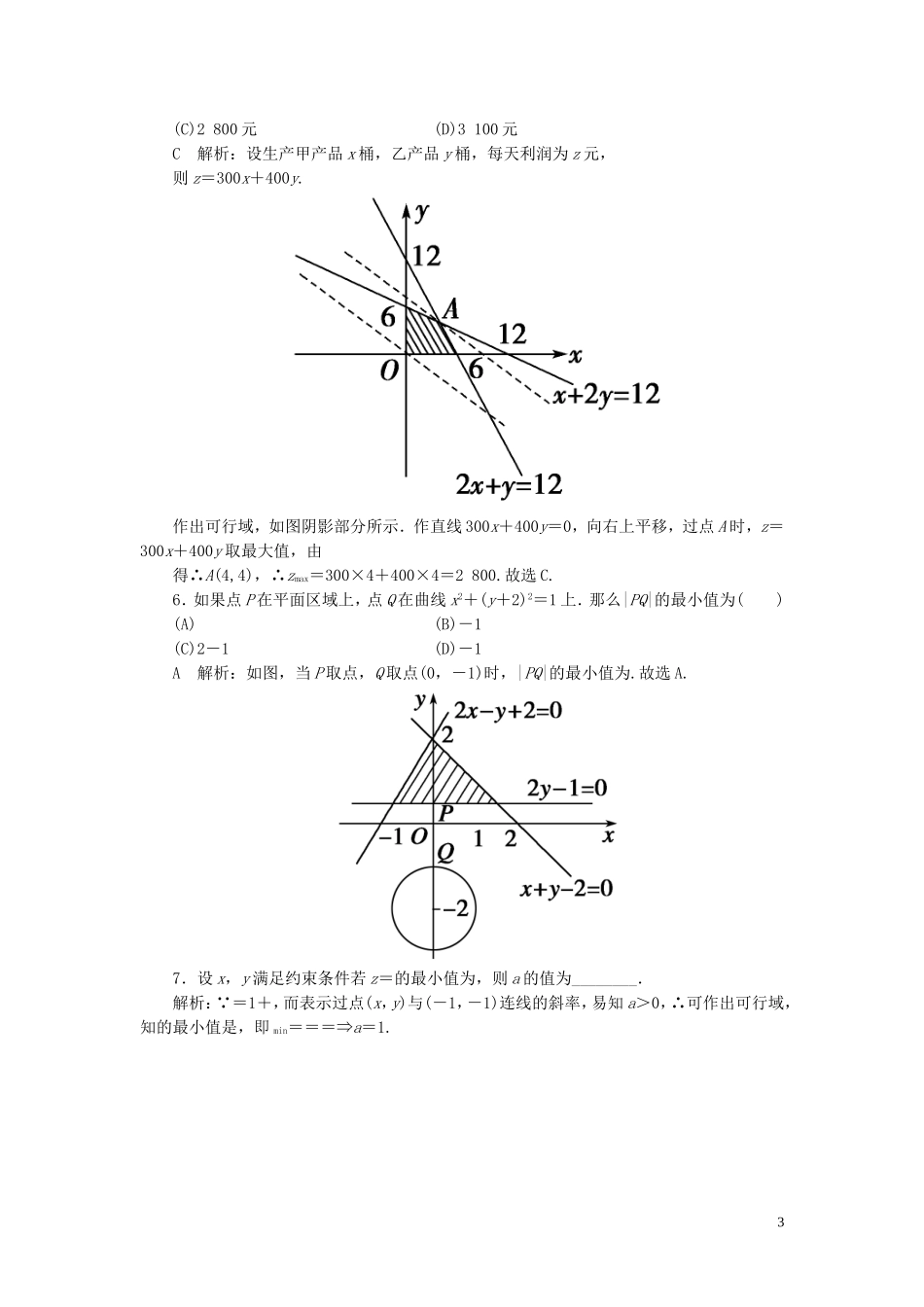 高考数学一轮复习 第六篇 不等式 第3节 二元一次不等式(组)与简单的线性规划问题课时作业 理（含解析）新人教A版-新人教A版高三全册数学试题_第3页