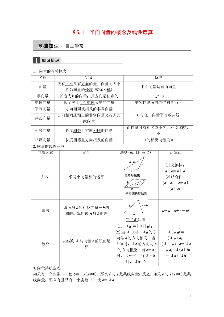 高考数学大一轮复习 5.1平面向量的概念及线性运算教师用书 理 苏教版-苏教版高三全册数学试题_第1页
