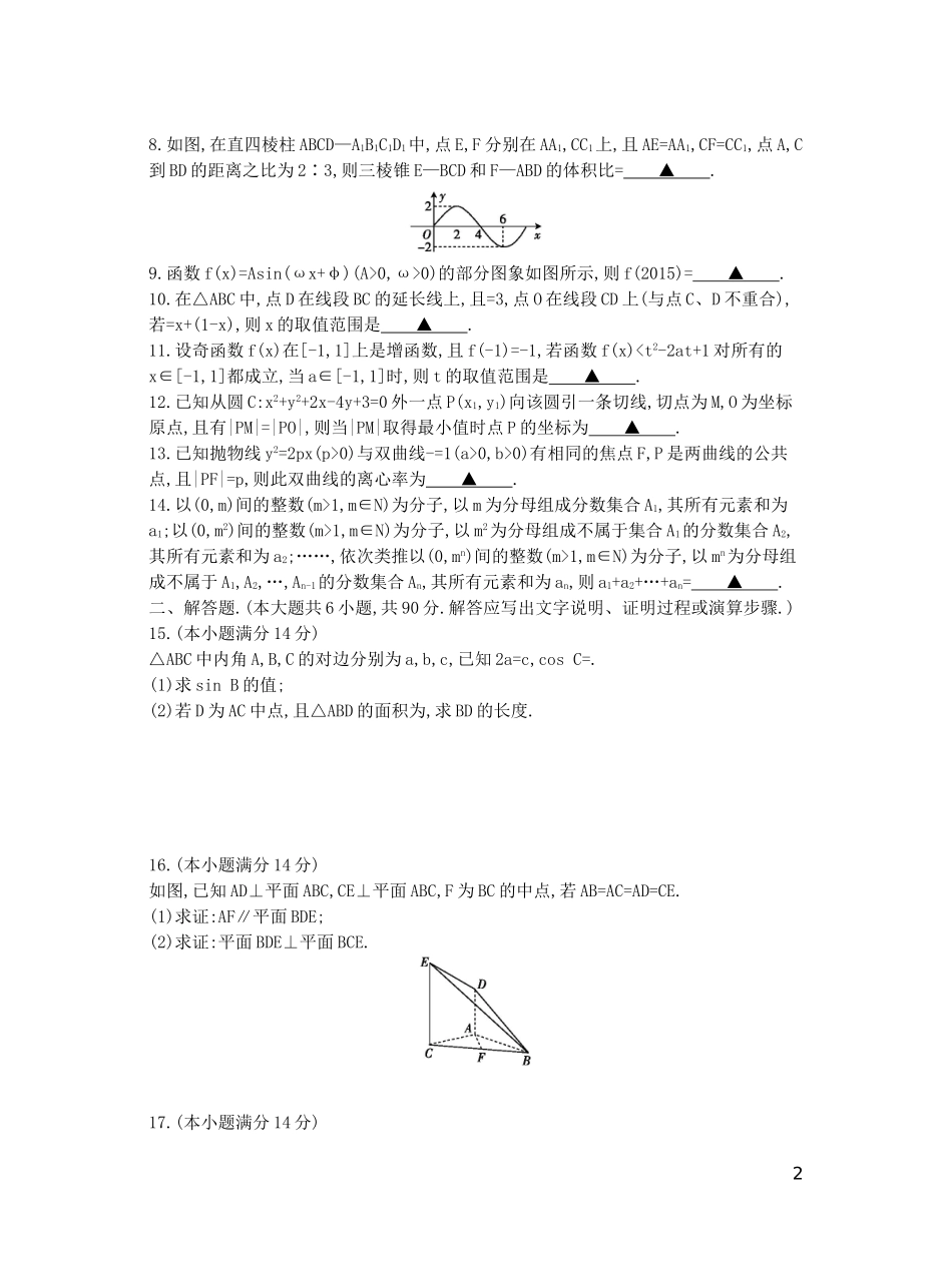 江苏省高三数学第六次联考试卷 理-人教版高三全册数学试题_第2页