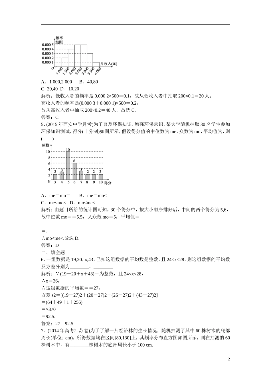 优化探究高考数学一轮复习 9-3 用样本估计总体课时作业 文-人教版高三全册数学试题_第2页
