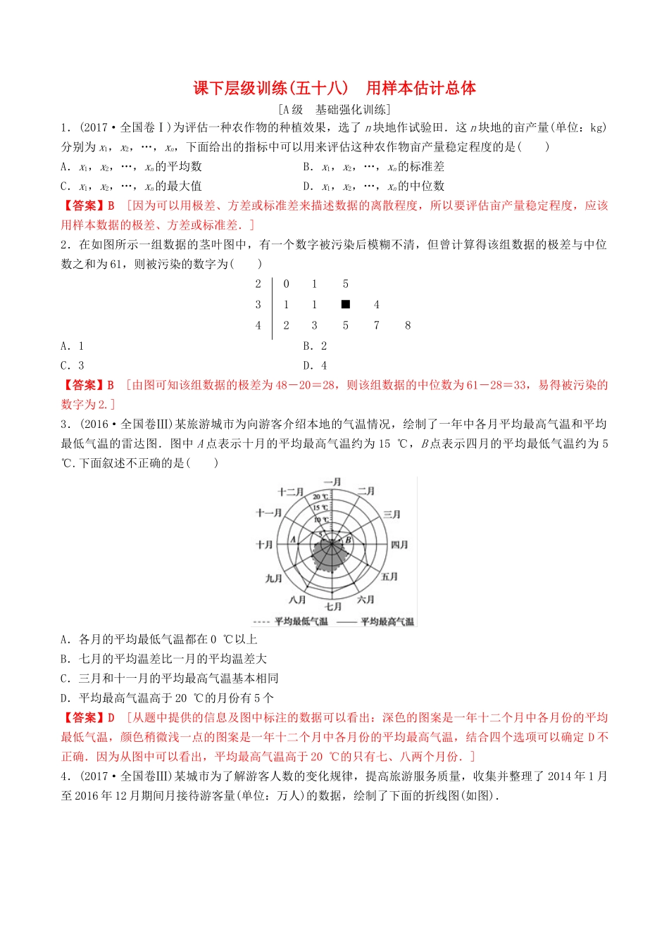 高考数学一轮复习 考点题型 课下层级训练58 用样本估计总体（含解析）-人教版高三全册数学试题_第1页