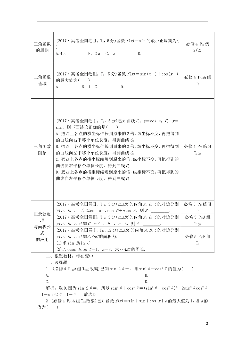 高考数学一轮复习 第4章 三角函数与解三角形章末总结分层演练 文-人教版高三全册数学试题_第2页