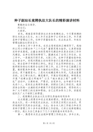 种子副站长竟聘执法大队长的精彩演讲稿材料