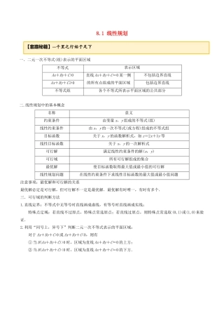 高考数学一轮复习 专题8.1 线性规划练习（含解析）-人教版高三全册数学试题