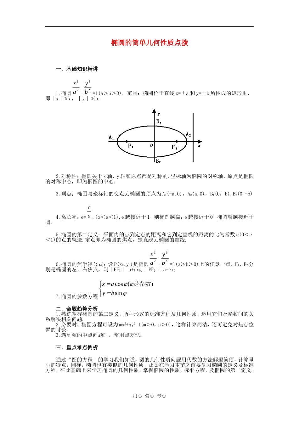 高考数学复习点拨 椭圆的简单几何性质点拨_第1页