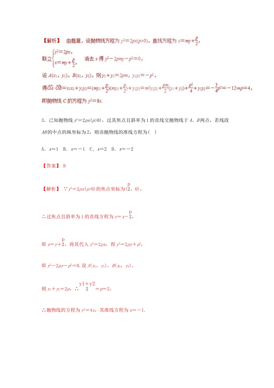 高考数学 25个必考点 专题21 抛物线检测-人教版高三全册数学试题_第2页