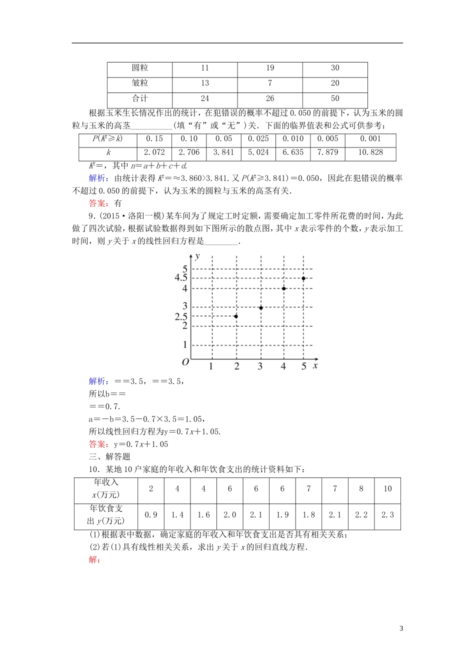 高考数学一轮复习 9.3变量间的相关关系与统计案例课时跟踪训练 文-人教版高三全册数学试题_第3页