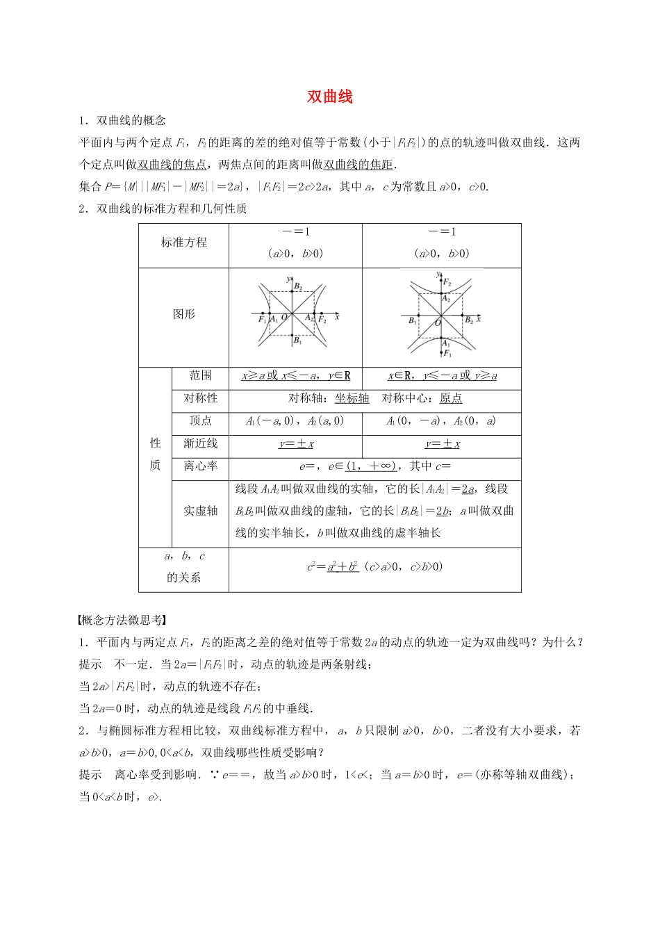 高考数学 考点 第九章 平面解析几何 双曲线（理）-人教版高三全册数学试题_第1页