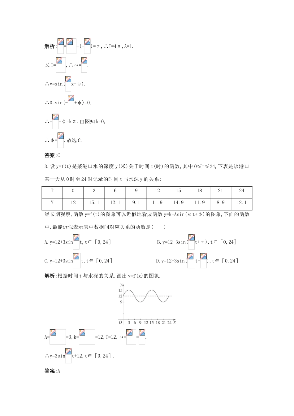 高中数学 第一章 三角函数 1.6 三角函数模型的简单应用成长训练 新人教A版必修4-新人教A版高一必修4数学试题_第2页
