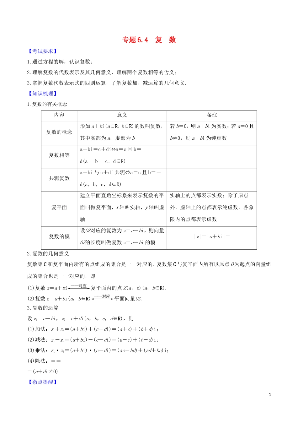 高考数学一轮复习 第六篇 平面向量与复数 专题6.4 复数练习（含解析）-人教版高三全册数学试题_第1页