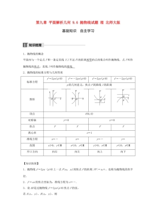 高考数学大一轮复习 第九章 平面解析几何 9.6 抛物线试题 理 北师大版-北师大版高三全册数学试题