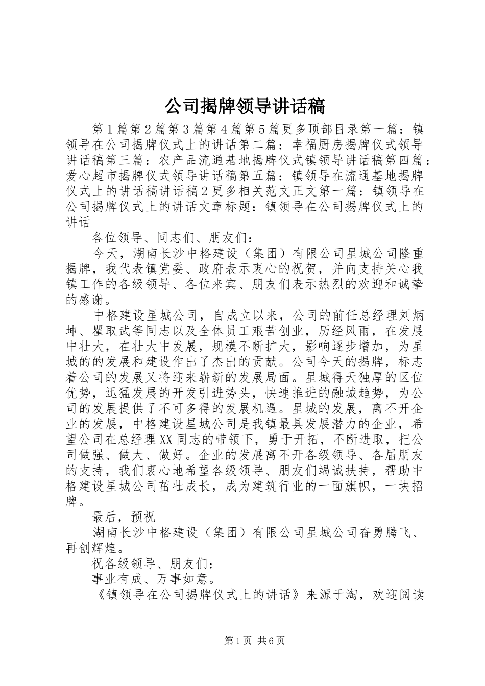 公司揭牌领导讲话发言稿_第1页