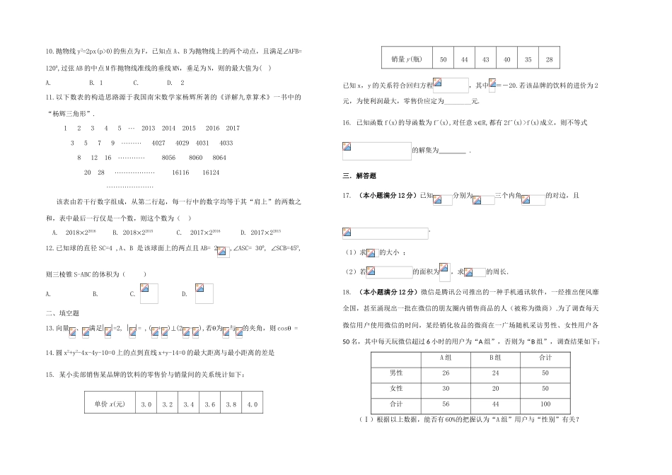 山西省太原市高三数学第一次模拟考试（4月）试题 文-人教版高三全册数学试题_第2页