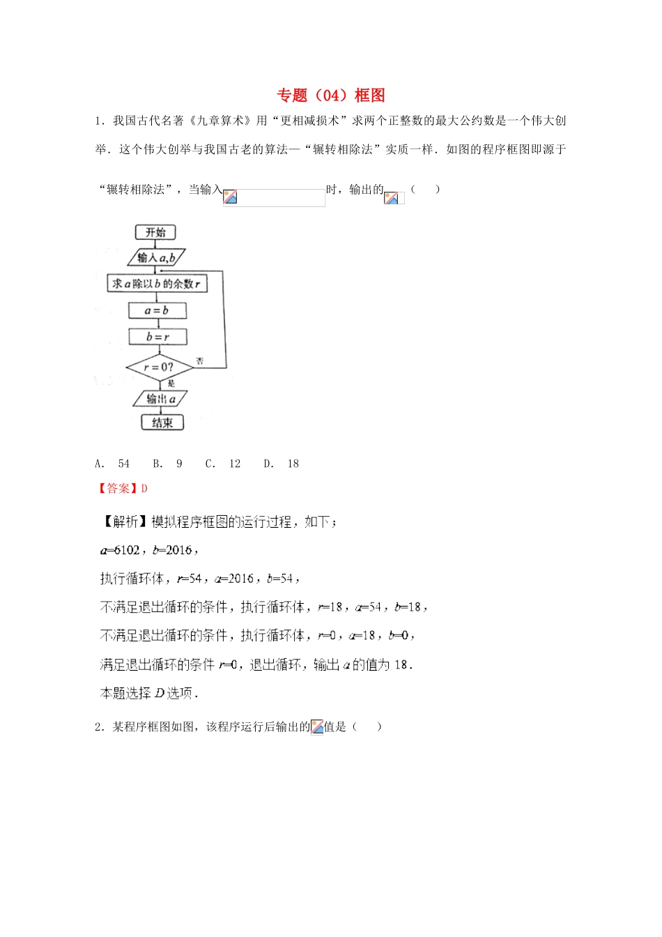 高考数学 专题04 框图小题精练B卷（含解析）-人教版高三全册数学试题_第1页