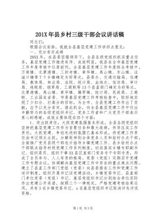 201X年县乡村三级干部会议讲话发言稿