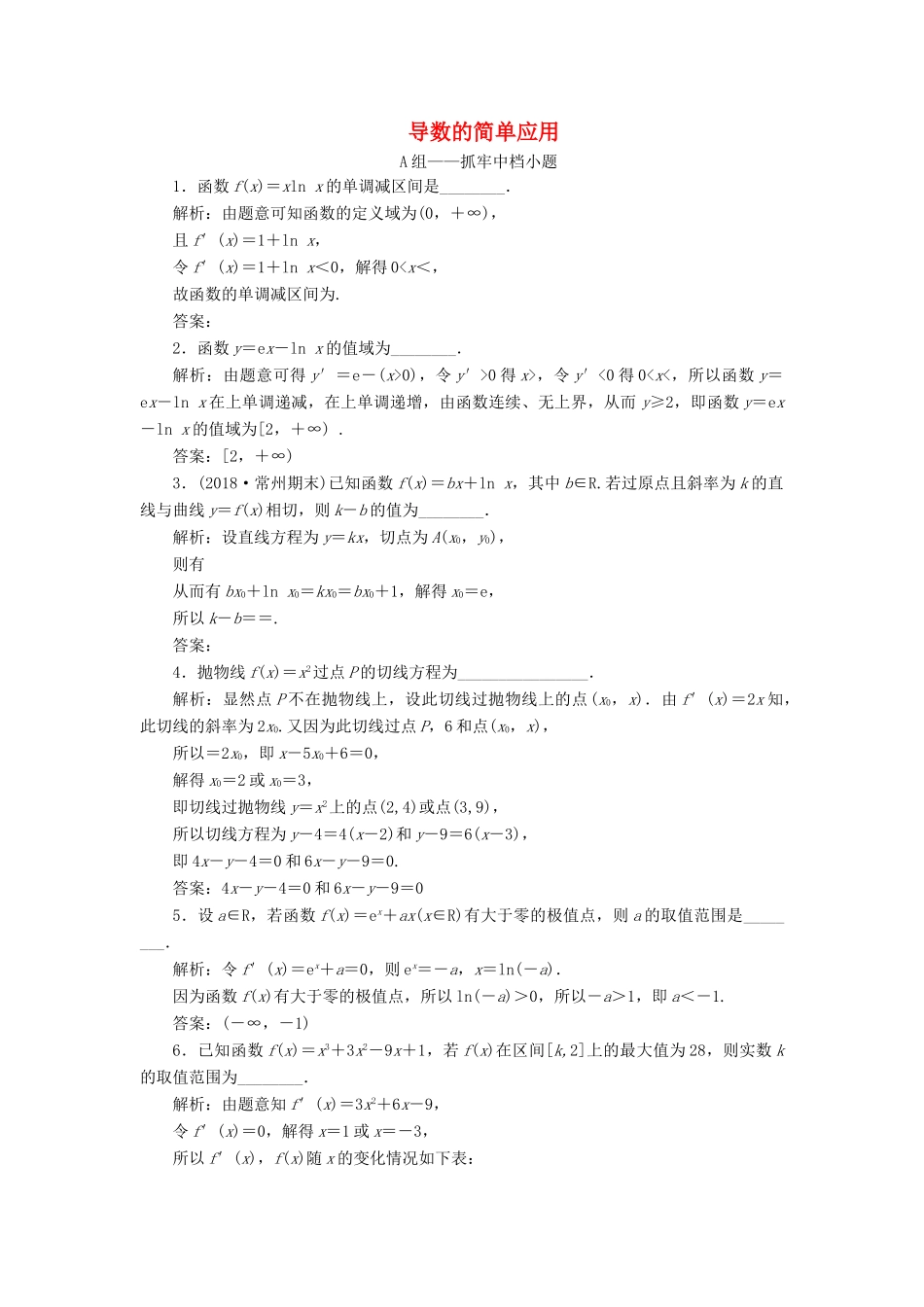 江苏省高考数学二轮复习 专题五 函数、不等式与导数 5.3 小题考法—导数的简单应用达标训练（含解析）-人教版高三全册数学试题_第1页