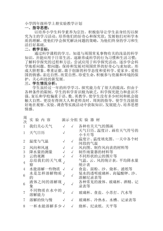 四年级科学实验教学计划总结