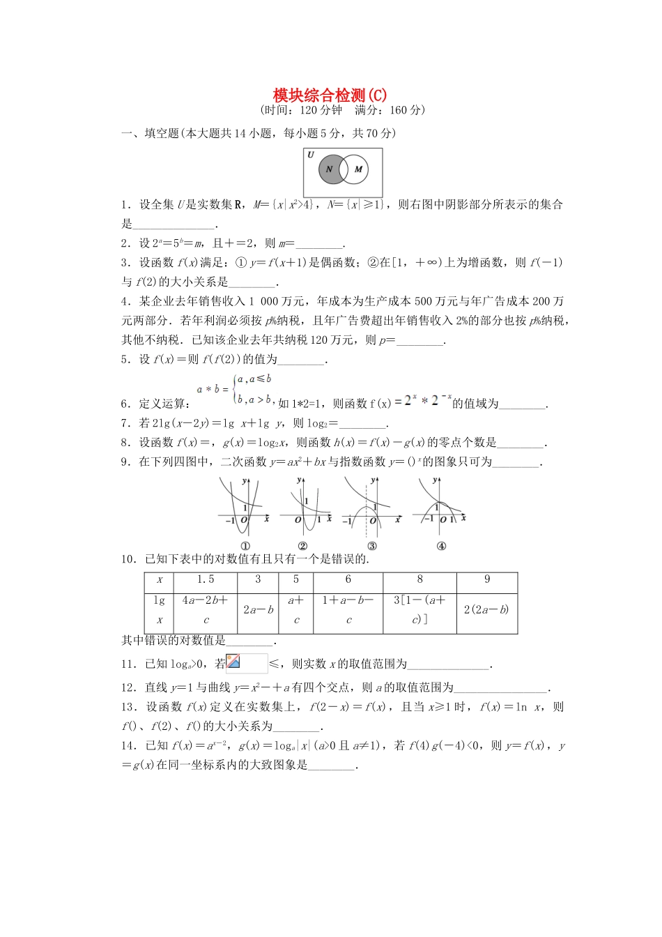 高中数学 模块综合检测C 苏教版必修1-苏教版高一必修1数学试题_第1页