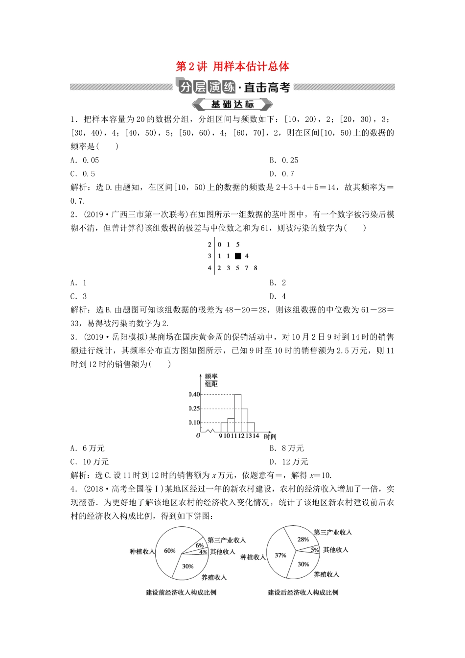 高考数学大一轮复习 第十一章 统计与统计案例 第2讲 用样本估计总体分层演练 理（含解析）新人教A版-新人教A版高三全册数学试题_第1页