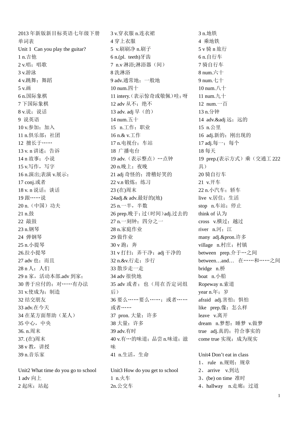 2013年新版新目标英语七年级下册单词表_第1页